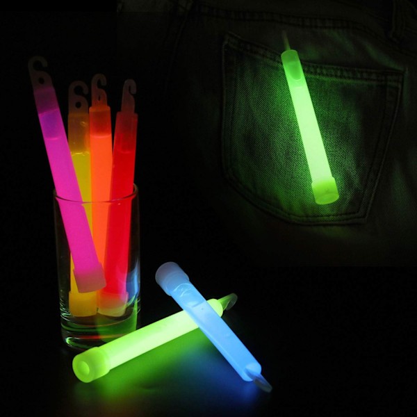Neonfärger Ultraljusa Självlysande Glow Stick-rör Snodd Premium Fluorescerande Stavar, 15 cm, 6 st, Flerfärgade