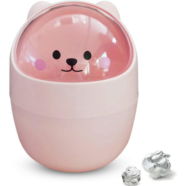 Mini-pöytäroskakori, söpö eläimen muotoinen roskakori heilurikannella, pieni roskakori, piirretty kissa, pöytälevyn roskakori, peitetty jäteastia