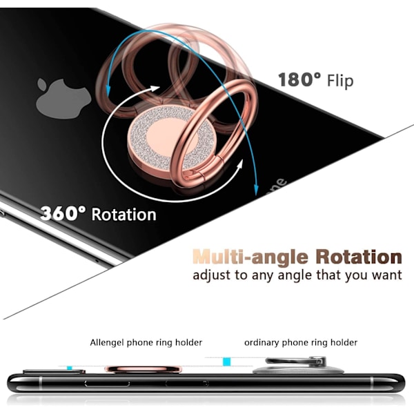 Mobiltelefon Ring Holder Finger Ring Grip Støtteben, Kompatibel med Alle Smartphones/Telefoncovers (Rose Gold)