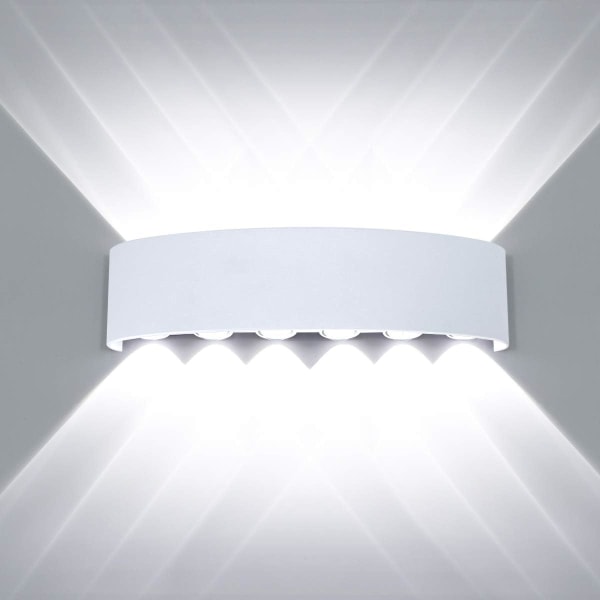 Modern Vattentät LED Vägglampa Upp och Ned Vägglampa Aluminium LED Väggbricka Inomhus Utomhus Badrum Sovrum, 12W Vit