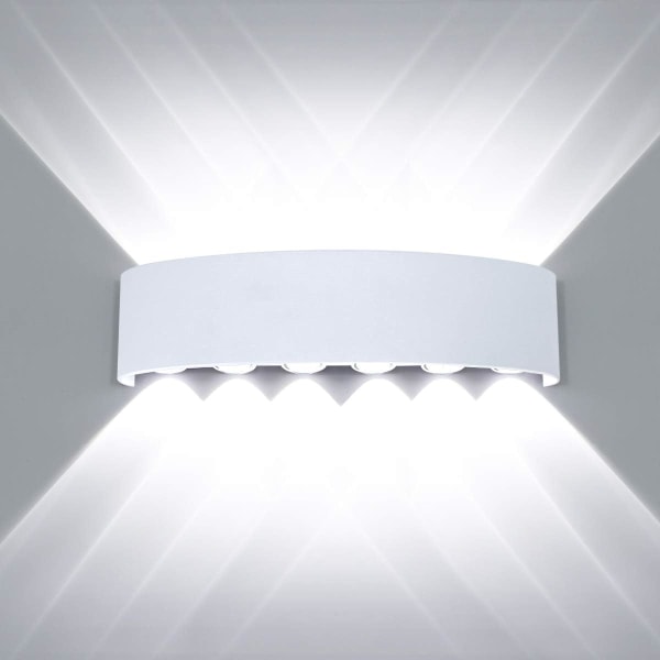 Moderne vandtætte LED-væglampe op og ned væglampe aluminium LED væglampe indendørs udendørs badeværelse soveværelse, 12W hvid
