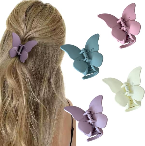 4 stk. sommerfuglehårklemmer, mellemstore matte hårklemmer til kvinder, piger, tykt tyndt hår, tilbehør (lys farve)