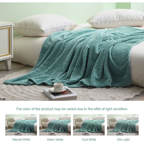 Flannel tæppe, 127x178 CM sofa tæpper, blødt jacquard vævet blade mønster tæpper til sofa, celadon tæppe