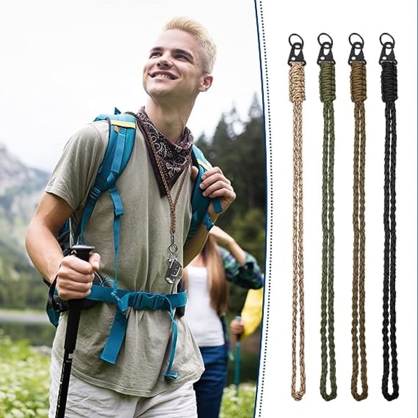 4 stk. Heavy Duty Lanyards med Metal Hk Clips, Flettet Stærk Paracord Nøglering