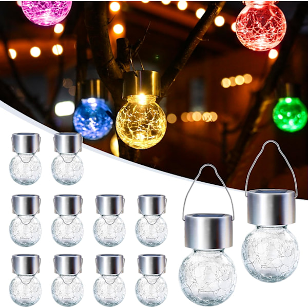 Solcellslampor för utomhusbruk - 12-pack - 0,1W - 60x60x90 mm - för juldekoration - krossat glas - färgglada