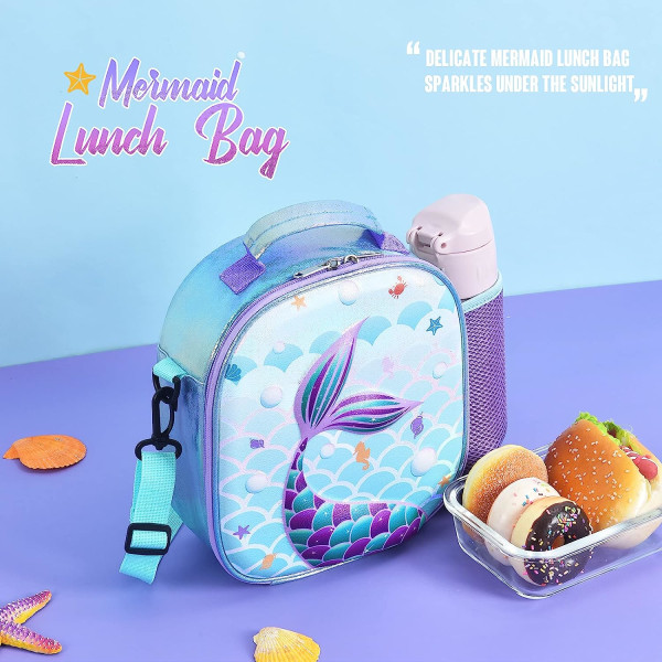 Mermaid Lunchpåse - 3D-isolerad lunchlåda för flickor Skol Picknick Shopping Lunch Shiny Crossbody