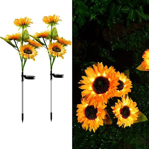 LED-aurinkokukkalamput, vedenpitävät puutarhakukkalamput, koristeelliset yövalot polulle, terassille, pihalle 2pc-4 sunflowers-solar