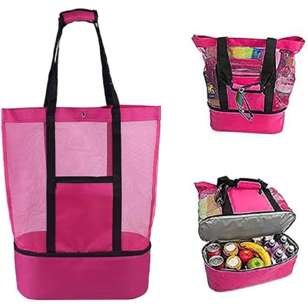 Opbevaringspose Picnic Strandtaske, Dobbelt Mesh Strand Picnic Taske Ispose Isoleringstaske