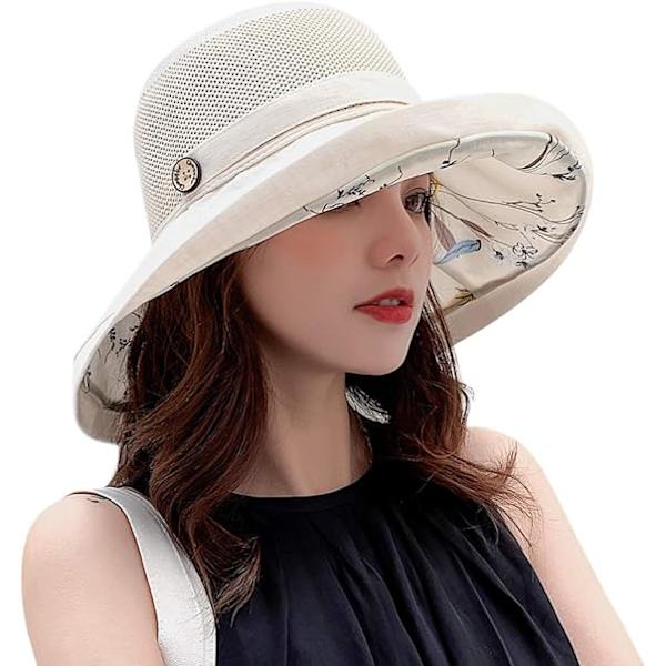 Kvinnors Mesh Solhattar Sommar Strand UV-skydd UPF Packable Bred Brätte Hakrem beige
