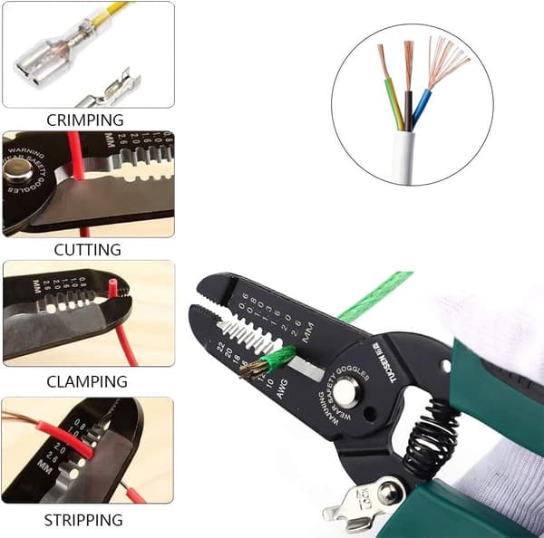 Multifunksjonell kabelavstripper, elektrikerkabelkutter, kabelavstripper, kan brukes til å kutte / strippe / klemme kabler