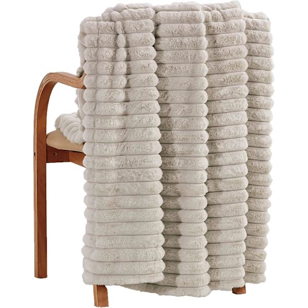 Varmt og blødt kunstpels tæppe, blødt stribet fleece tæppe til sofa seng stue, beige - enkelt - 130 x 150 cm