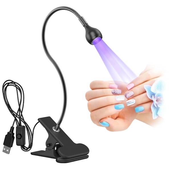 UV-lampa, roterbar 3W USB LED-gelnagellampa med säkerhetsklämma Black