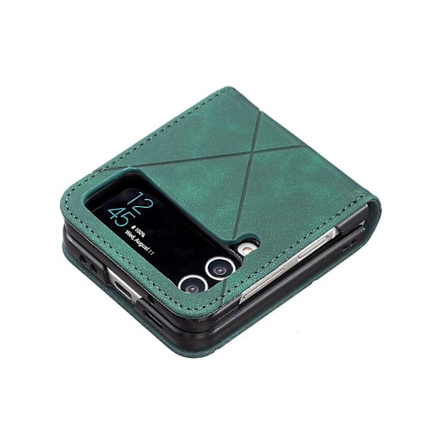 Geometrinen kuvio -kotelo, yhteensopiva Samsung Galaxy Z Flip 4:n kanssa, kova PC-kehys + PU-nahkainen iskunkestävä suojus