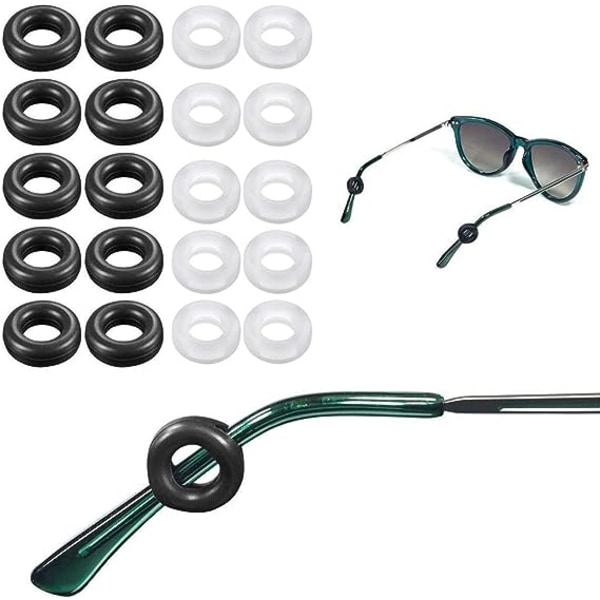 Glasögon tempelspetsar, 10 par runda glasögonhållare i silikon, osynlig halkfri glasögonhållare (5 par svarta & 5 par klara)