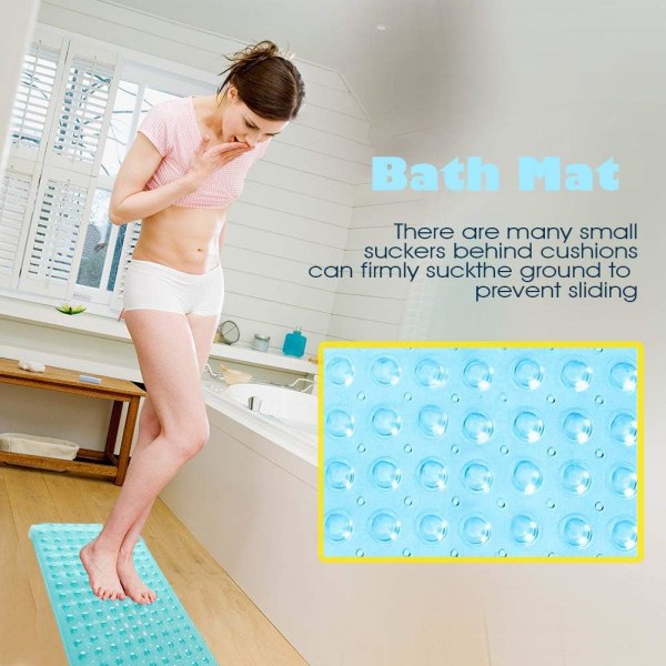 Badekar måtte 30% Ekstra Lang Bruse måtte Anti-Skridsikker Bade måtte med 200 Sug kopper, 16 x 40 tommer Transparent Green 16 x 40 in