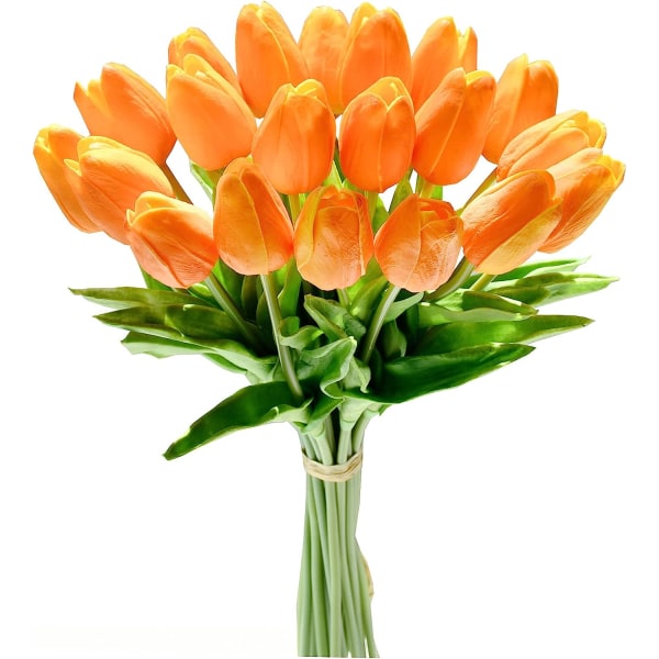 20 stk. Hvide Kunstige Tulipaner 13,5\" til Jul Hjemme Dekorationer Midtpunkter Arrangement Bryllupsbuket