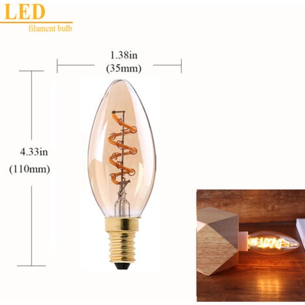 Vintage E14 LED C35 Ljuskälla, 3W Spiral Filament Dimbar E14 LED-lampa, Bärnstensglas, 2200K Varm Gul LED-lampa, 6-pack