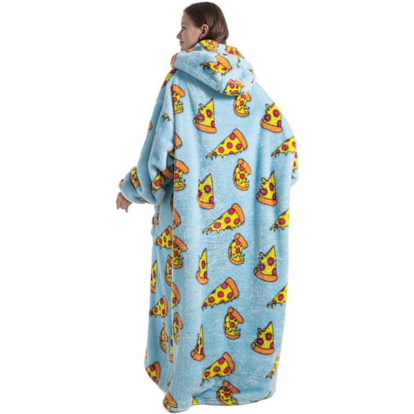Extra stor hoodie bärbar filt, supermjuk varm och bekväm jättebärbar filt för kvinnor män vuxna (pizza extra lång)