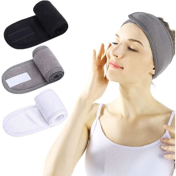 Spa Pannband - 3 delar Ansiktsbehandling Kvinnor Makeup Hårband Handduksduk med justerbar magic klistermärke för att tvätta ansiktssmink
