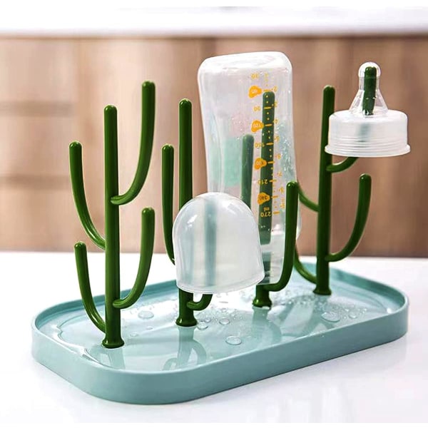 Baby Flasktorkhållare med bricka Cactus kopphängare för flaskor, spenar, koppar, pumpdelar