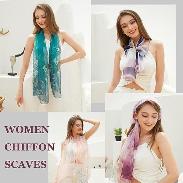Sjal i chiffon for kvinner - Lett blomstertrykt sjal i chiffon for damer, skjerf, wraps for vår og høst