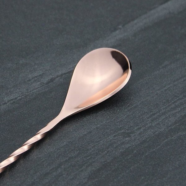 Cocktail-omrøringskje i rustfritt stål, lange håndtak, lang vridd cocktail-omrører for bartender, lang og attraktiv spiraldesign for omrøring Rose gold