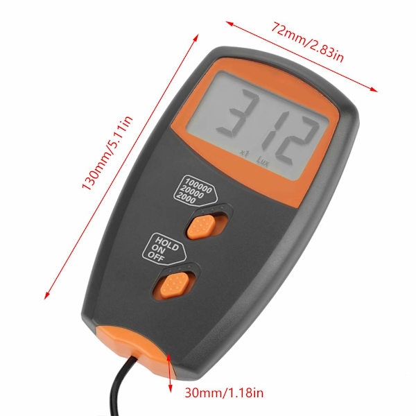 Høj nøjagtighed miljømæssig illuminometer, 0-100.000 digital luminometer LCD-display lysmåler test, uden batteri inkluderet LX1010BS