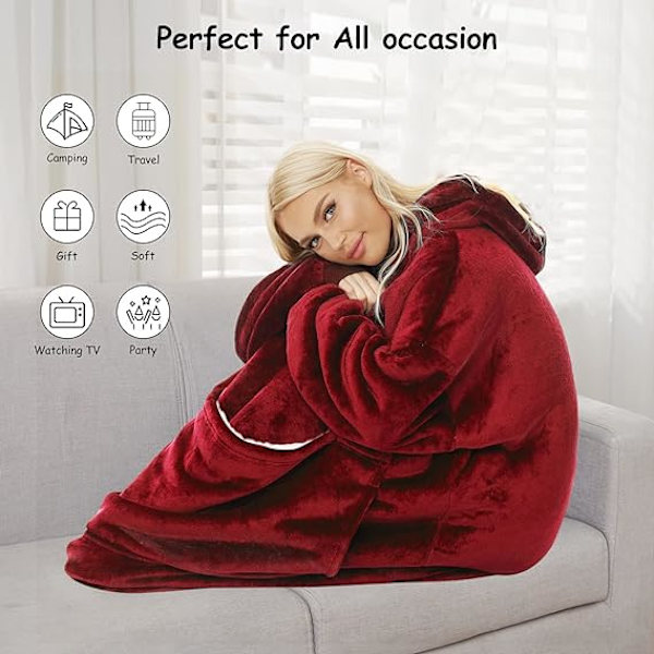 Tæppe Sweatshirt, Oversized Hoodie Bærbar Tæppe, Blød Varm Komfortabel Kæmpe Frontlomme til Mænd Kvinder Teenagere Venner