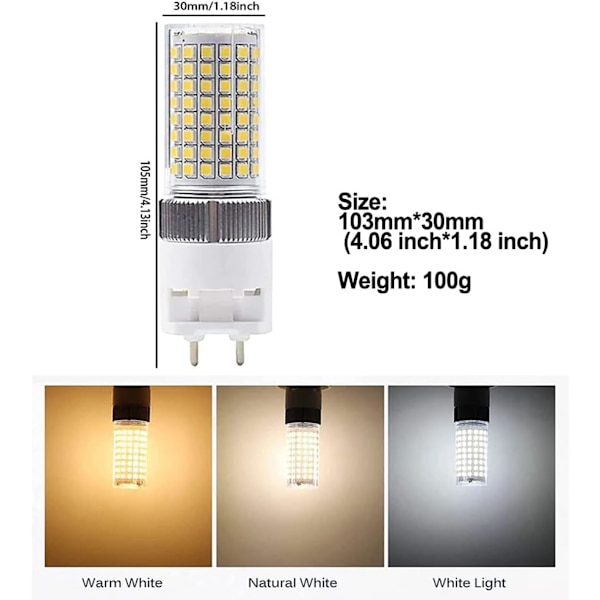 G12 16W Varmvit LED-lampa, Bi-Pin Majslampa (150W Halogen/Glödlampa motsvarande), 3000K 1600 Lumen Strålkastare, 2-pack
