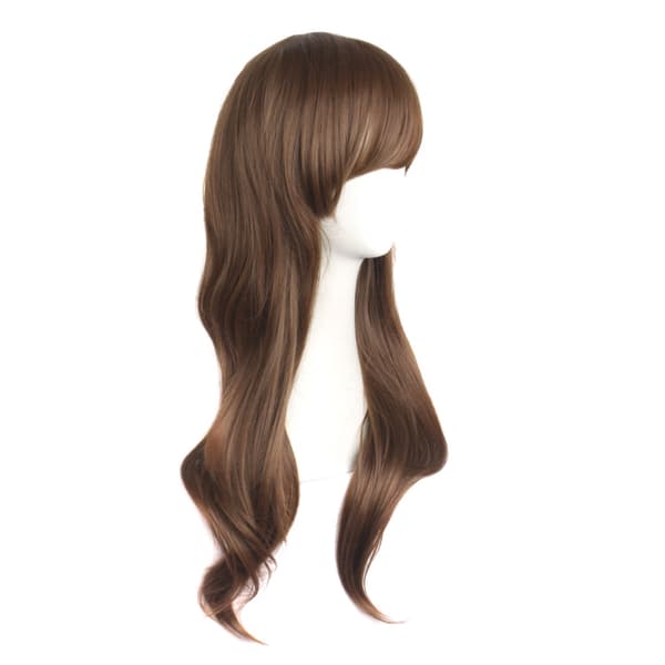 28 tum lång lockig peruk för maskerad och cosplay, 70 cm peruk, dam, sidolugg, mode, brun kamel Brown Camel
