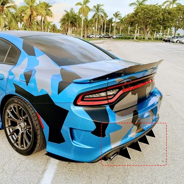 Gloss Black 4pc Universal Curved Rear Bumper Diffuser Shark Fin Spoiler Trim Cover Trim Kit Lip Separator
