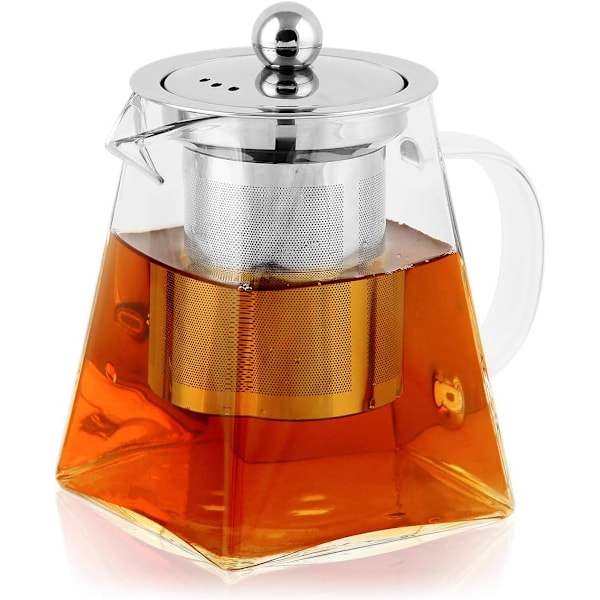 350ml/550ml/750ml Glasstekanne med varmebestandig rustfritt stål infuserfilter, te og kaffe 1L
