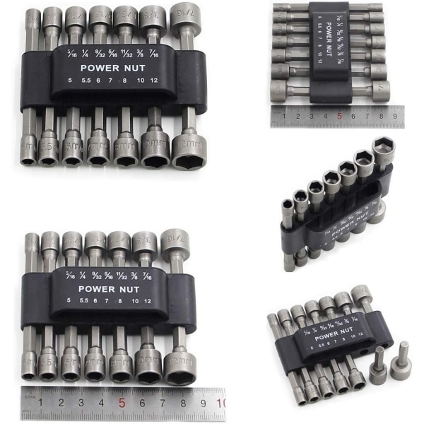 14-delt elektrisk muttertrekker, borsett, metrisk skrunøkkelskru 1/4 drivsett, hurtigchuckadapter