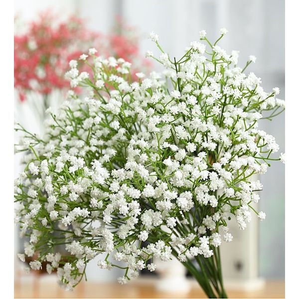 6 stk. Kunstig Brudeslør Gypsophila Blomster Buketter Real Touch Blomster for Bryllupsfest DIY Kransdekorasjon (Hvit)