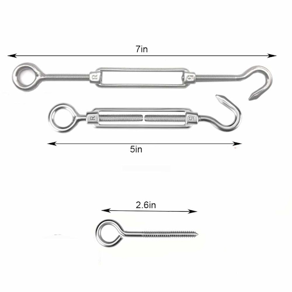 Rustfritt stål tau hengekit/wire kabel med strammeskrue /15m PVC belagt rustfritt stål tau 2mm med M5 rustfritt stål strammeskrue krok og øye