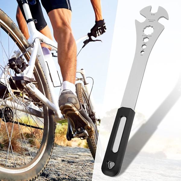 Cykelpedal Nøgle, Cykelpedal Afmonteringsnøgle med Ekstra Langt Håndtag, Multifunktionel 15mm, 9/16 Pedal Afmonteringsværktøj og 10mm/8mm/6mm Hex Huller