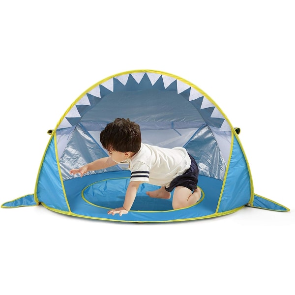 Gratis simning Baby Pop Up Baby Beach tält med pool, Portable Shark Sun Shelter tält