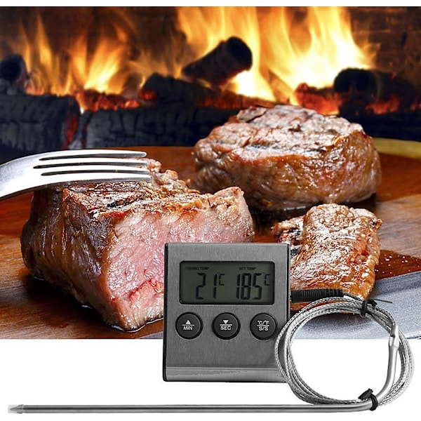 LED Digital Madlavning Mad Kød Ryger Ovn Køkken BBQ Grill Termometer Ur Timer med Rustfrit Stål Probe
