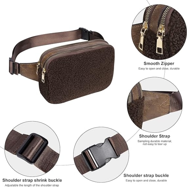 Bumbag naisille, vyölaukku naisille musta muotivyötärölaukku patikointiin juoksuun kävelyyn dark brown