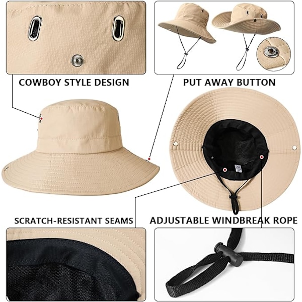 Fiskarhatt för Män och Kvinnor Andningsbar Fiskehatt Solhatt med Hakrem UV-skydd Sommar för Utomhus Klättring Camping Khaki