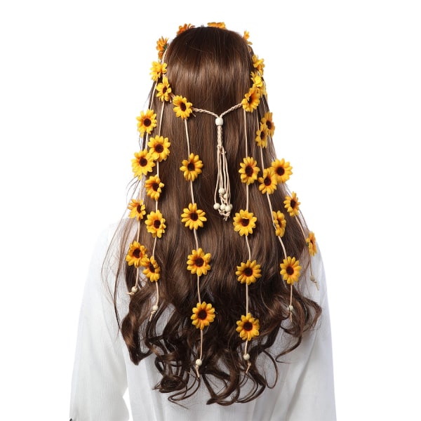 Blomster Hippie Hodebånd Blomsterkrone Solsikker Perler Justerbar Blomster Hodeplagg Hårtilbehør