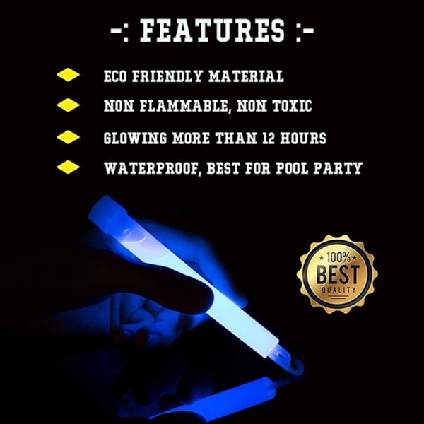 Neonfärger Ultraljusa Självlysande Glow Stick-rör Snodd Premium Fluorescerande Stavar, 15 cm, 6 st, Flerfärgade