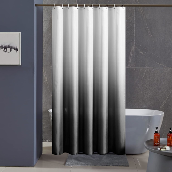Vandtæt polyester tekstil badeforhæng med 10 ringe bruseforhæng 150x180cm