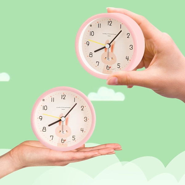 Barnklocka Analog Pojke Flicka Tyst Batteridriven Bordsur Klockor Ingen Ticking Sängbord Stor Funktion Ljus för Sovrum Kontor (Rosa) pink