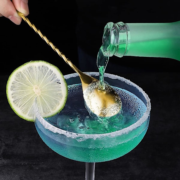 Cocktail-omrøringskje i rustfritt stål, lange håndtak, lang vridd cocktail-omrører for bartender, lang og attraktiv spiraldesign for omrøring Imitation gold