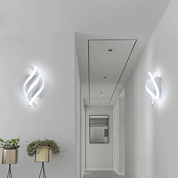 Væglamper, Spiral Moderne LED Væglampe Belysning, Cool White Indendørs Akryl Væglampe, til Soveværelse, Badeværelse, Stue, Gang (Hvid)