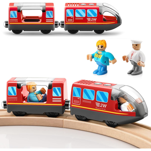 Tiny Land Batteridrivet lokomotivtåg - Kraftfullt motortåg kompatibelt med träbanor och tåg - Toddler - Röd