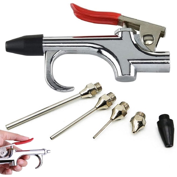 Dust Blow Gun Metal Compressed Air Gun with 4 Compressed Air Extension Tips Nozzles Can Quick Connect to Blow Dust and Dirt Residue Powder