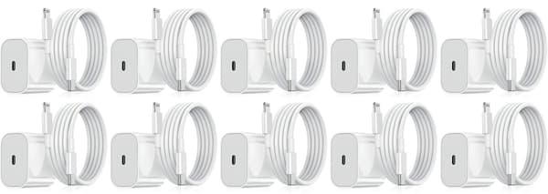 Rask lader 20W kompatibel med iPhone med Lightning-kabel 10-Pack iPhone