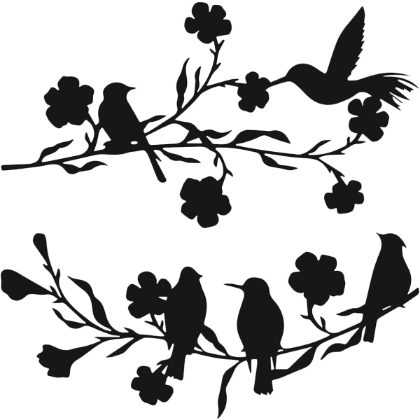 Fugler på en gren Metallveggdekor Henge trekunstdekor Hageveggkunstskilt